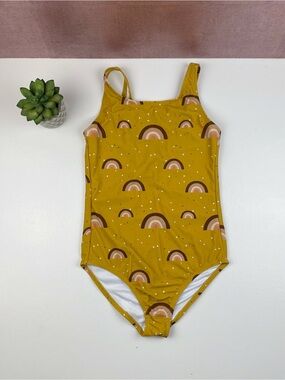 Seaesta Surf Mustard Yellow One Piece Rainbow Polka Dot Swimsuit Girl Size 16